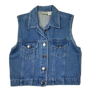 Vintage Midwest Traders Girls Collared Button Front Medium Wash Jean Vest Size L